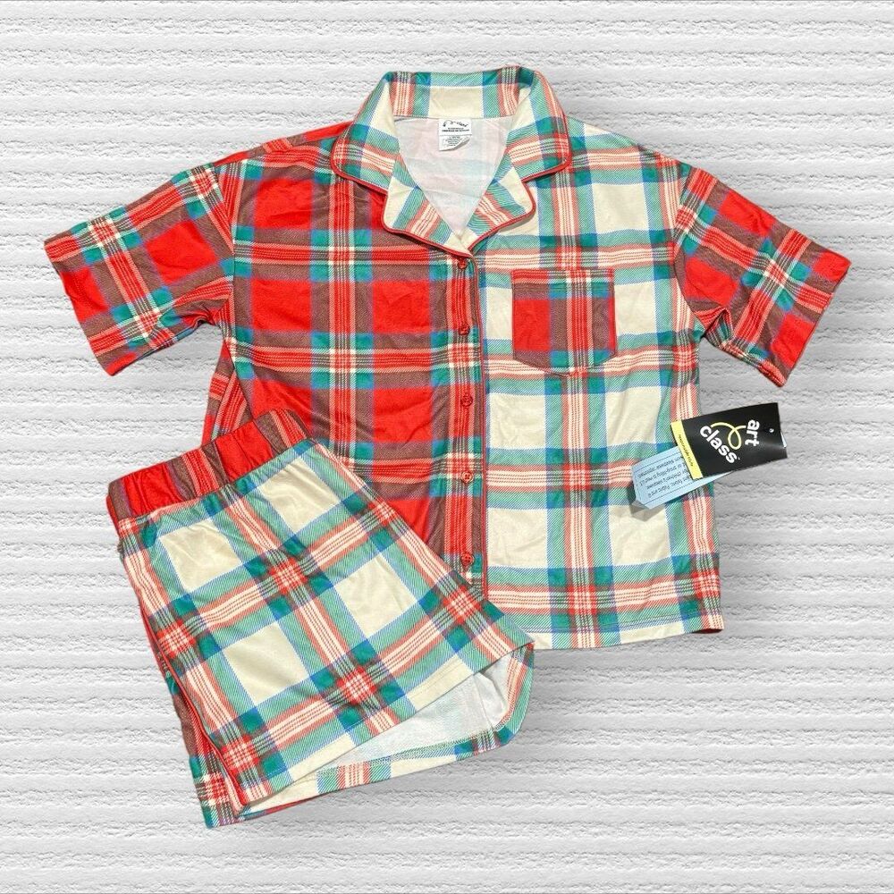 Art Class 10-12 Red Plaid Short Sleeve Shorts Christmas Pajamas